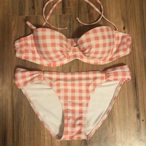Aerie Pink/White Gingham Bikini 34A Small Bottom